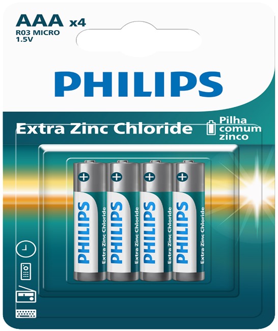 PHILIPS PILHA ZINCO AAA C/4 DP12 CX/3