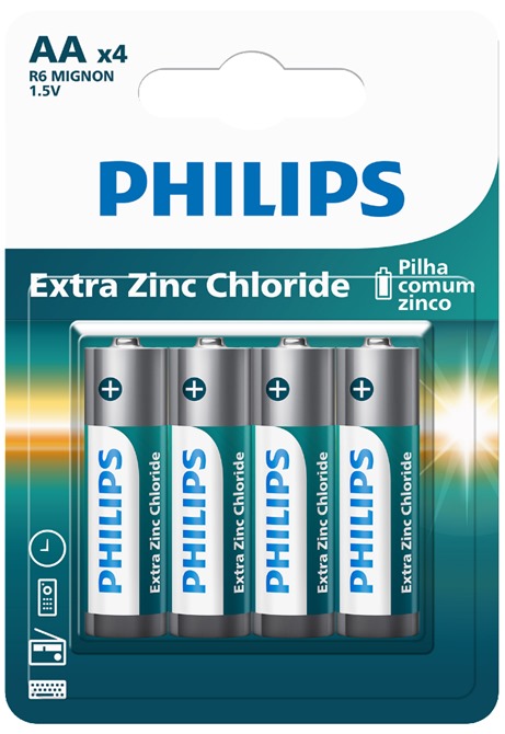 PHILIPS PILHA ZINCO AA C/4 DP12 CX/3