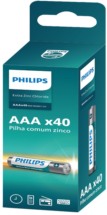 PHILIPS PILHA ZINCO AAA TORRE C/40 CX/16